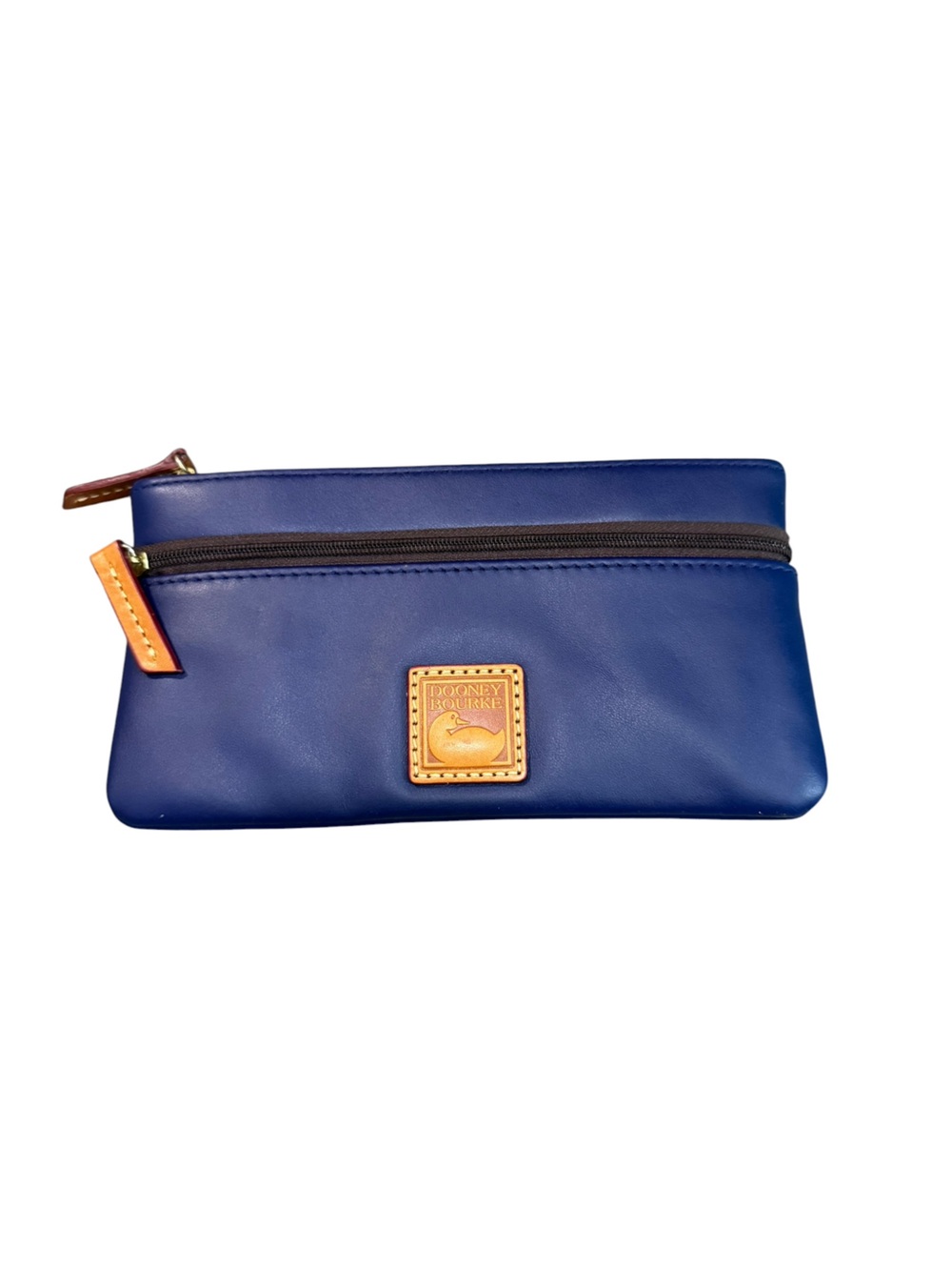 Dooney & Bourke Blue Leather Wristlet with Tan Accents